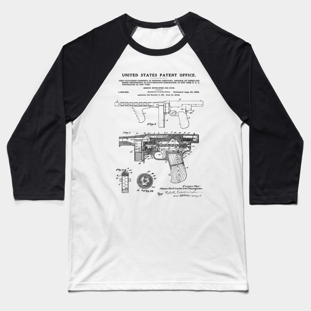 Thompson Submachine Gun Patent Black Baseball T-Shirt by Luve